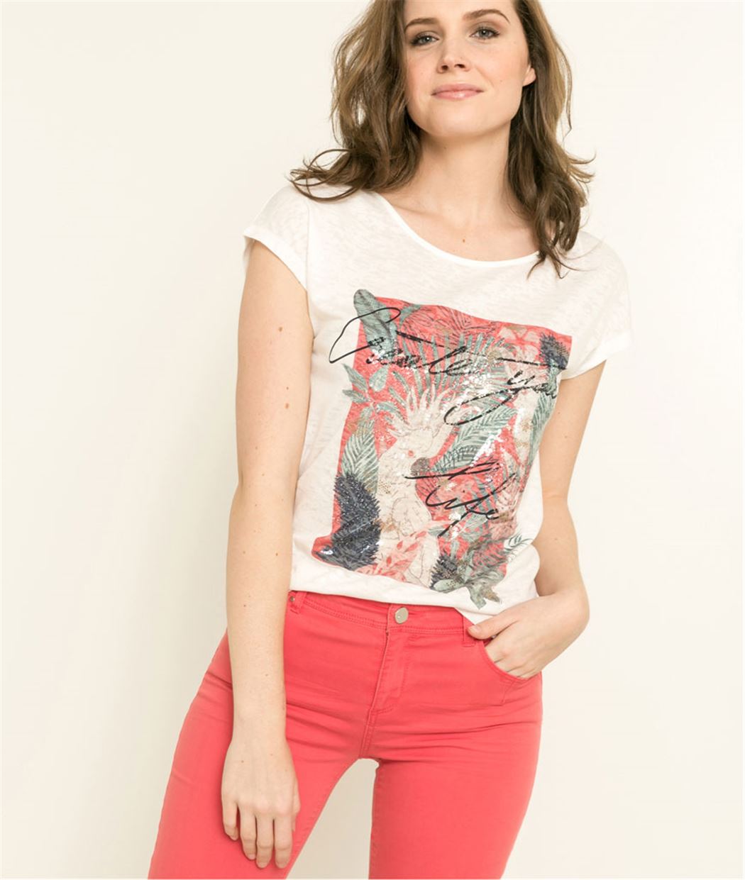 T-shirt femme imprimé et message ECRU