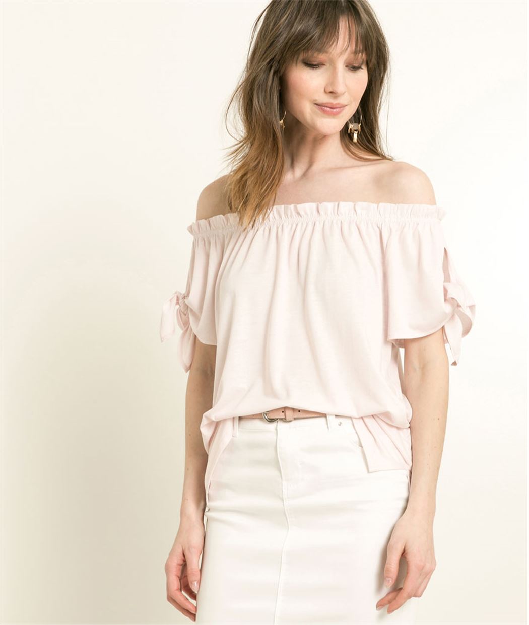 T-shirt femme encolure Bardot ROSE