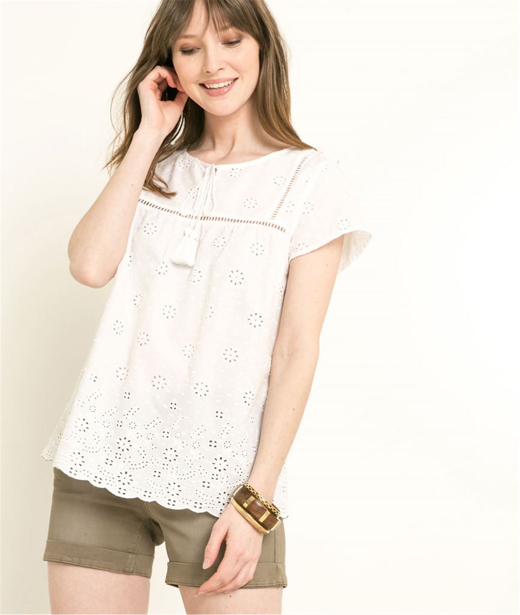 Blouse femme sans manche avec broderie ECRU