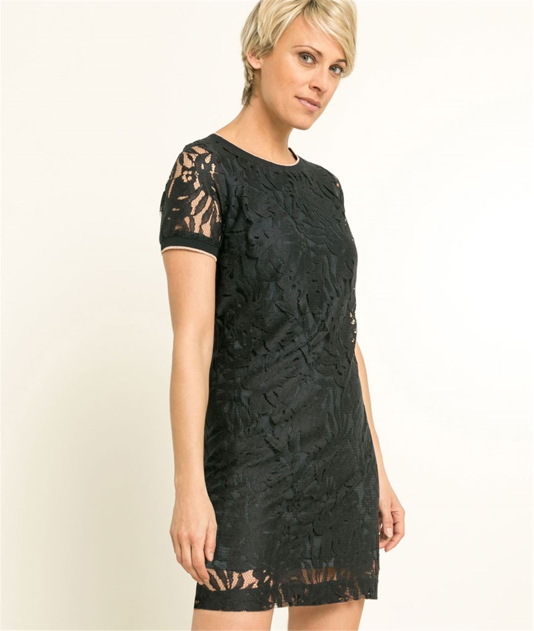 Robe femme dentelle bords côtes MARINE
