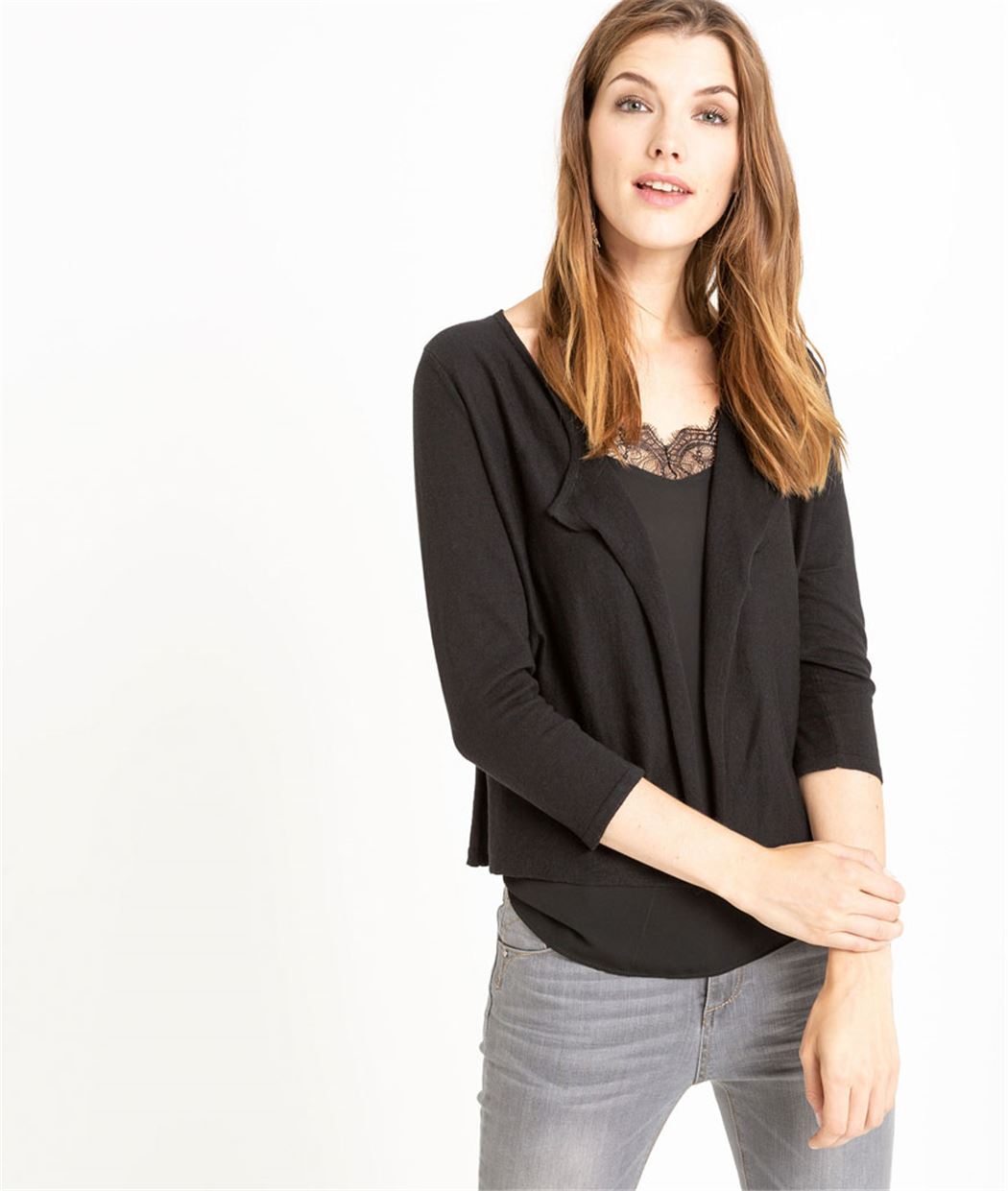 Gilet femme à pans manches 3/4 NOIR
