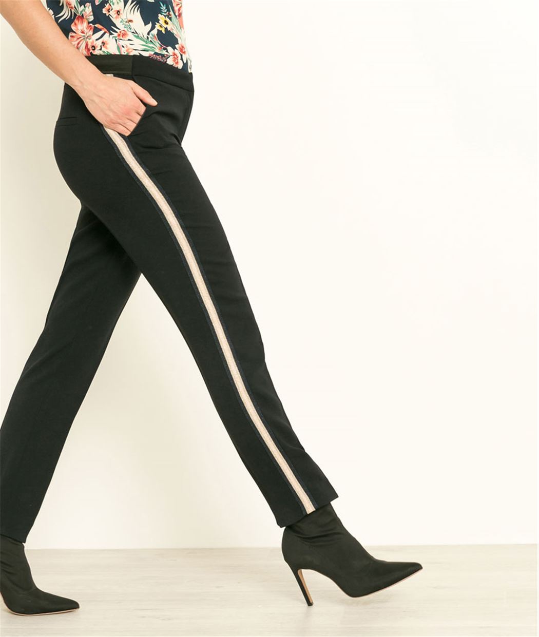 Pantalon femme fluide détail bandes MARINE