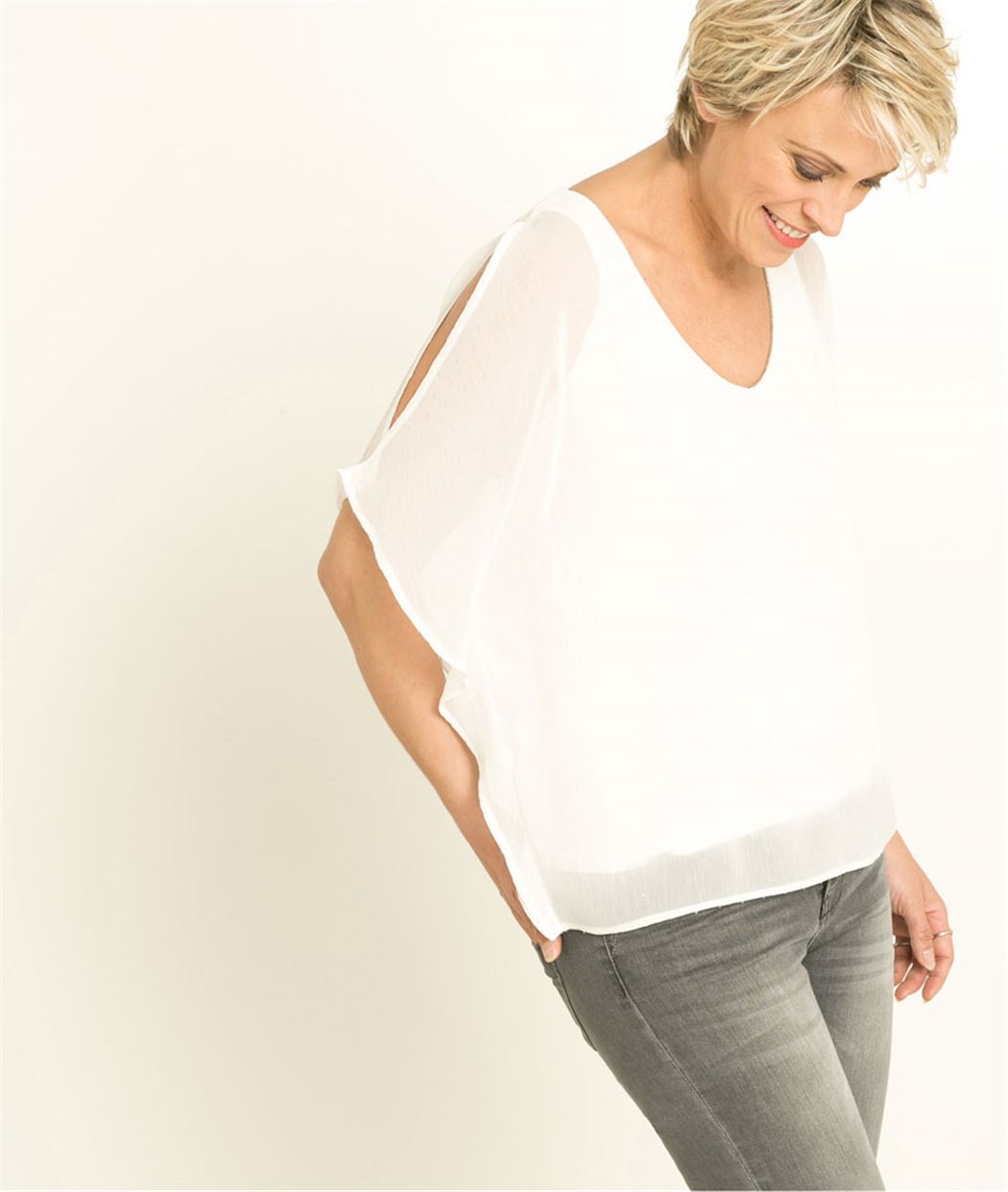 T-shirt femme voile plumetis ECRU