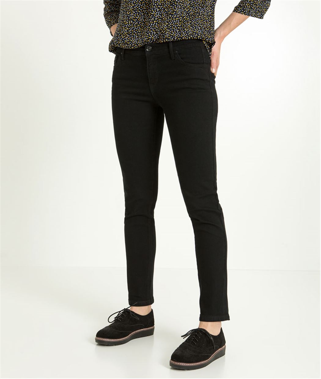 Pantalon raccourci femme denim stretch BLACK