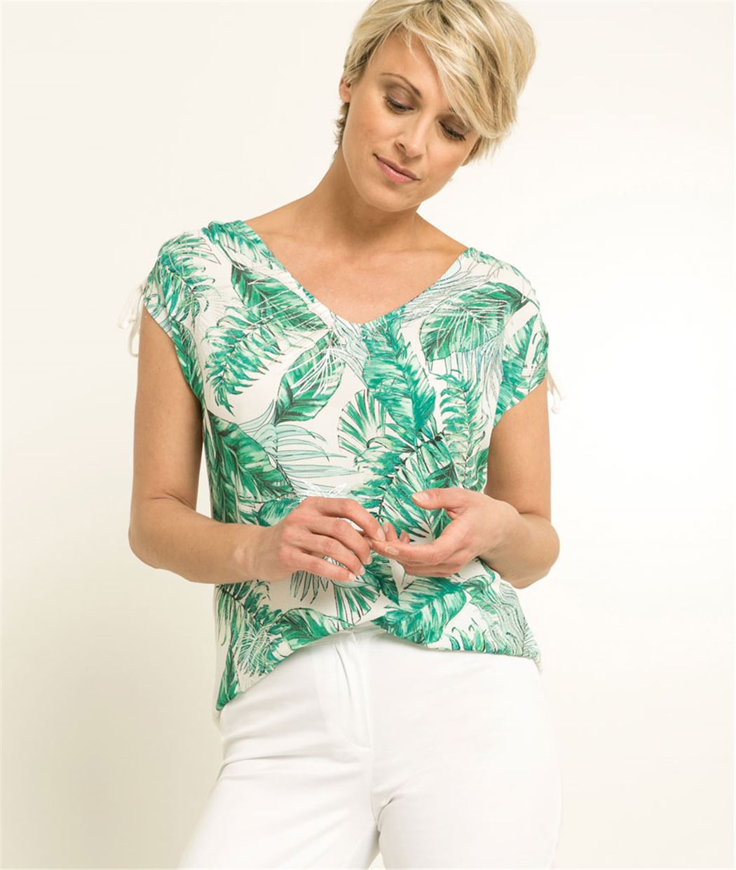 T-shirt femme imprimé tropical VERT
