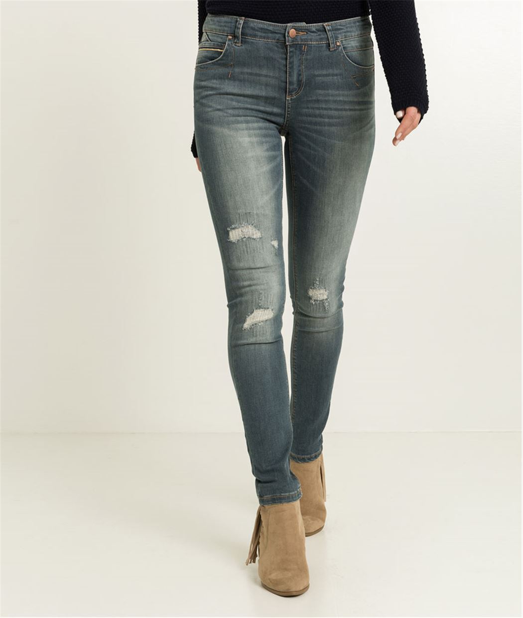 Jean femme slim avec abrasions BLUE GREY
