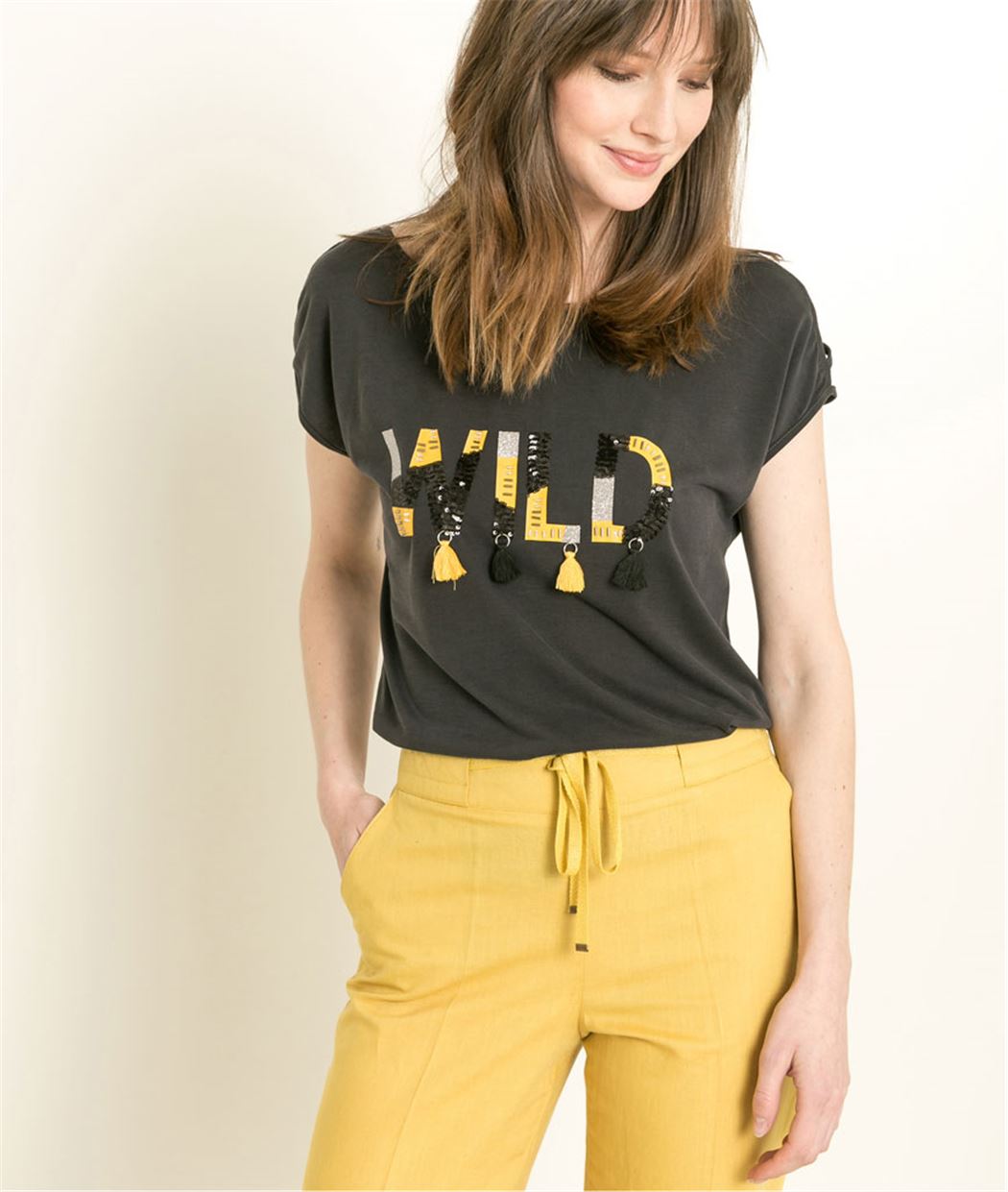 T-shirt femme épaules fantaisies ANTHRACITE