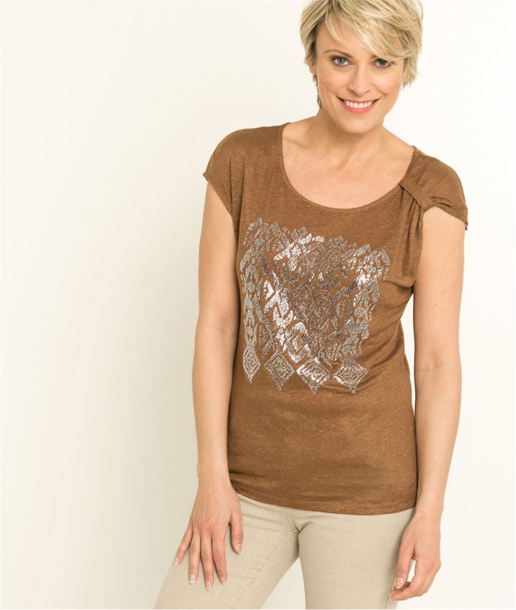 T-shirt femme imprimé MARRON