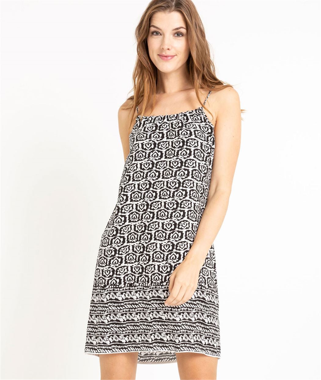 Robe été femme fines bretelles imprimée NOIR