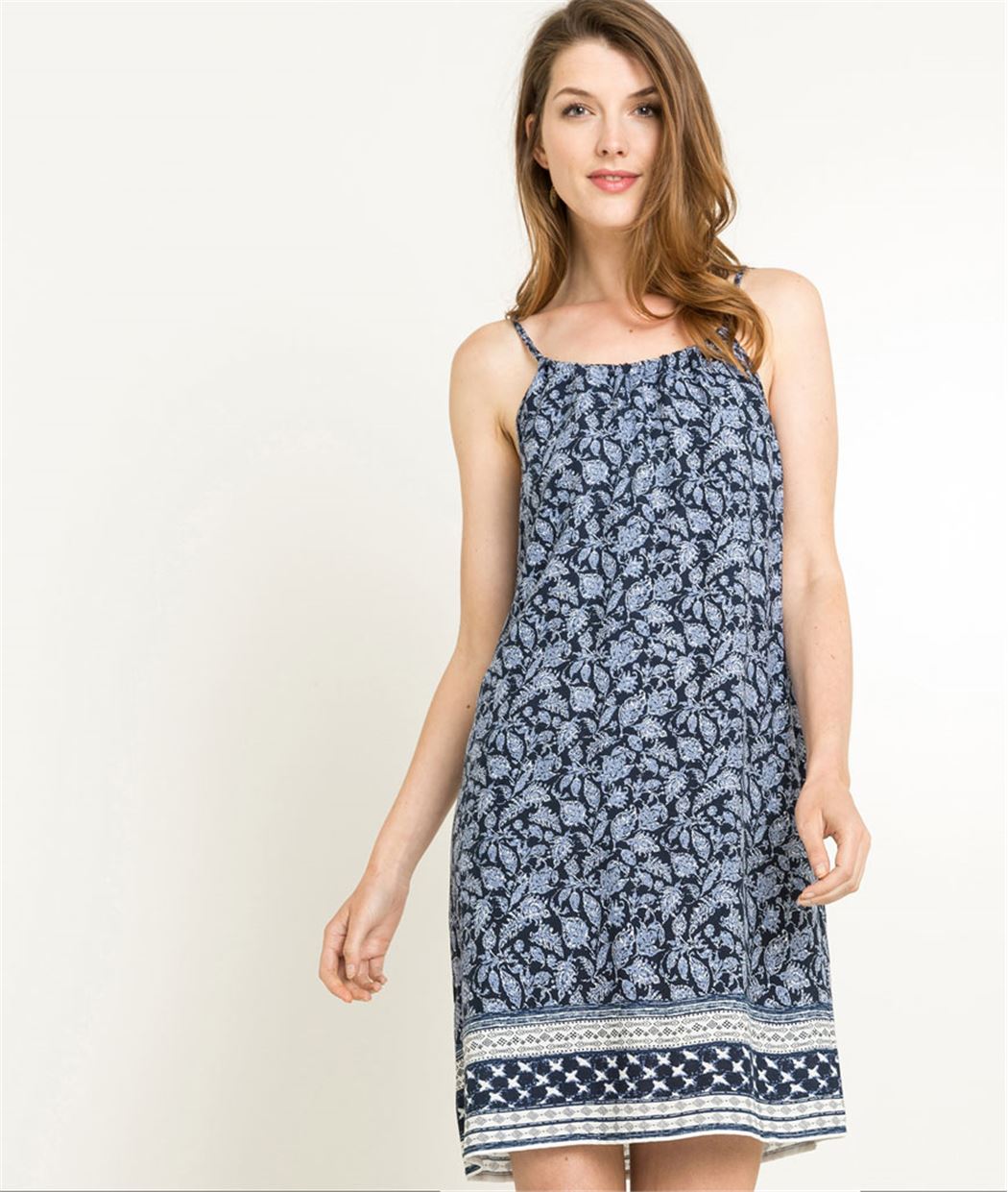 Robe été femme fines bretelles imprimée BLEU