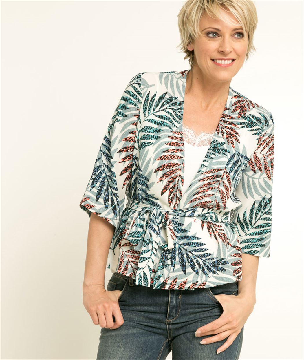 Veste kimono femme imprimé VERT