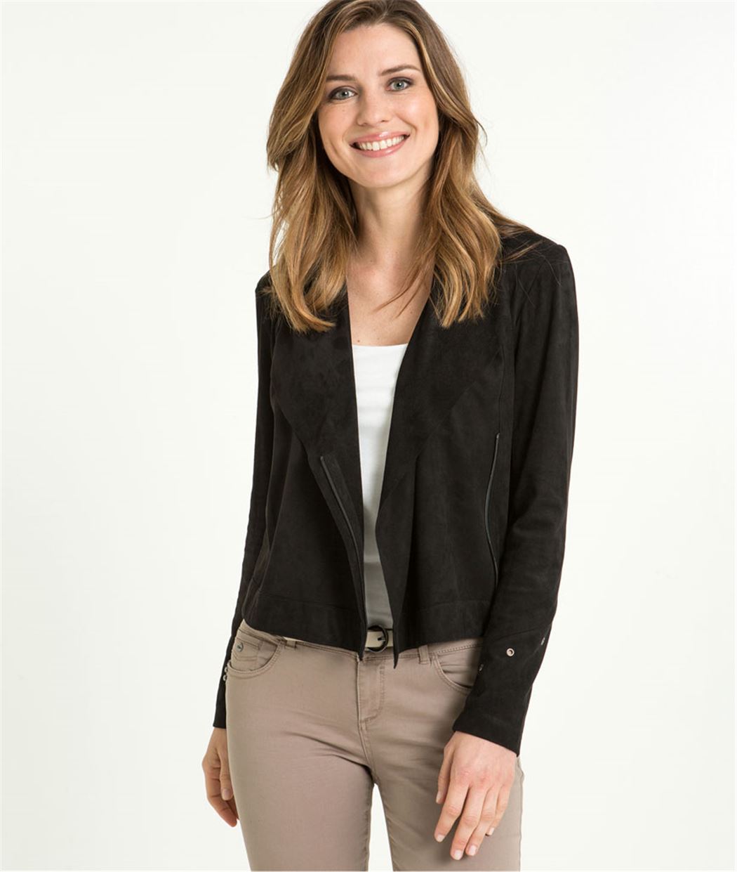 Veste femme zippée courte suédine NOIR