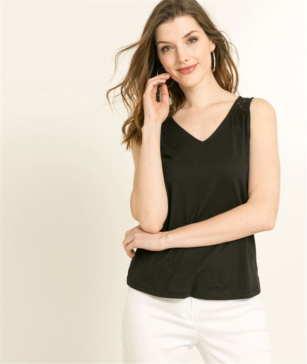 Débardeur femme détail broderie dos NOIR