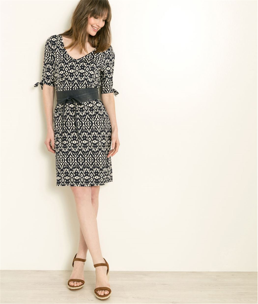 Robe femme imprimé ouvertures épaules BLEU