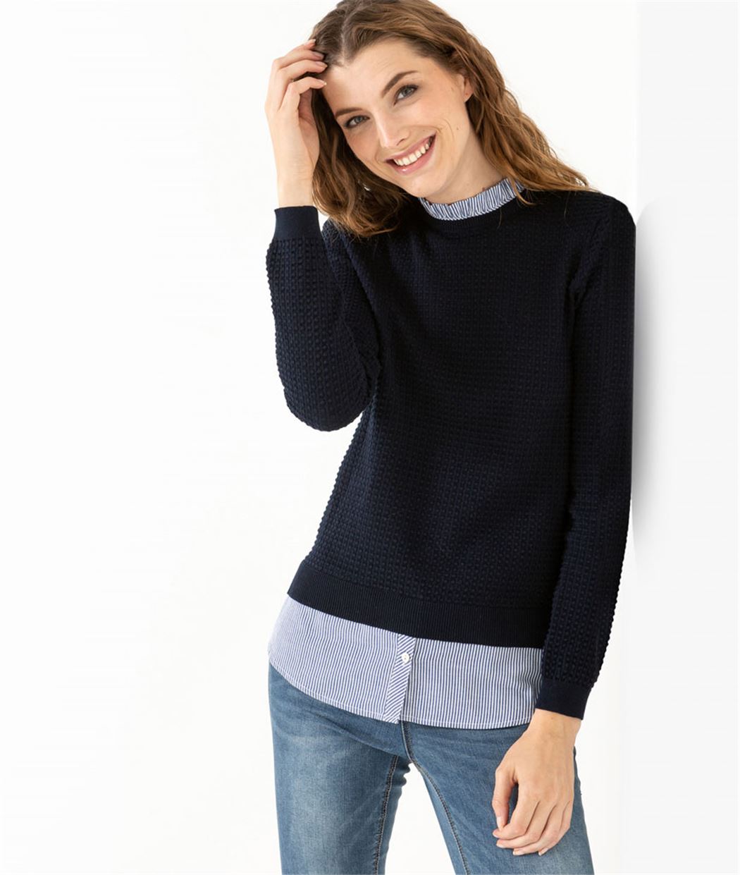 Pull femme 2 en 1 bleu marine BLEU