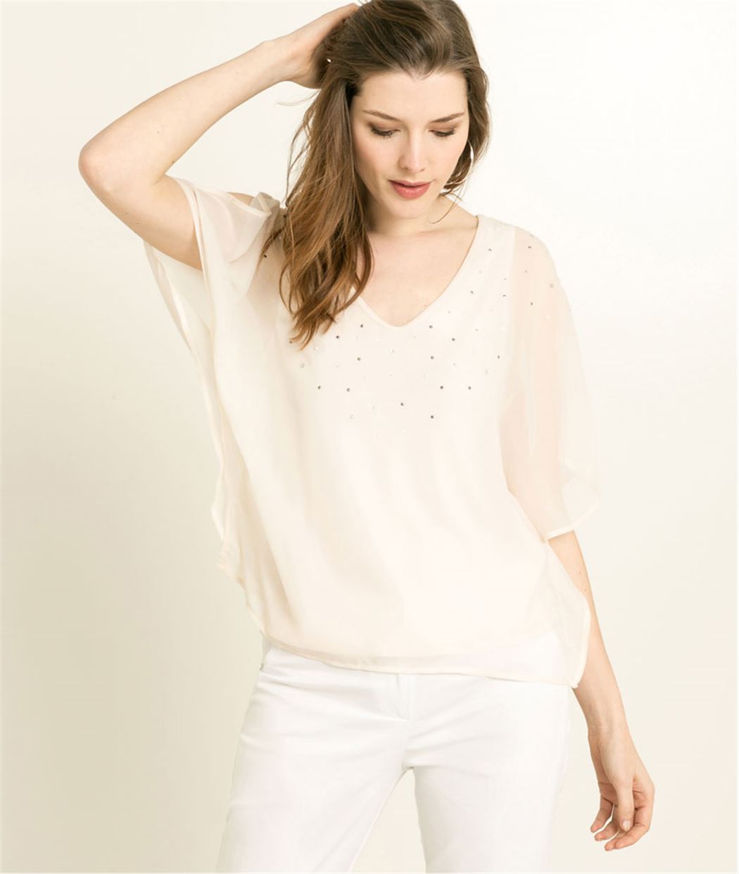 Blouse femme manches papillon NUDE