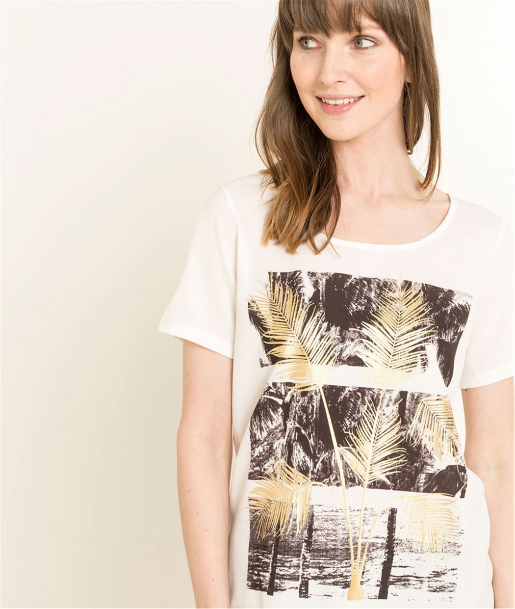 T-shirt femme bi matière ECRU