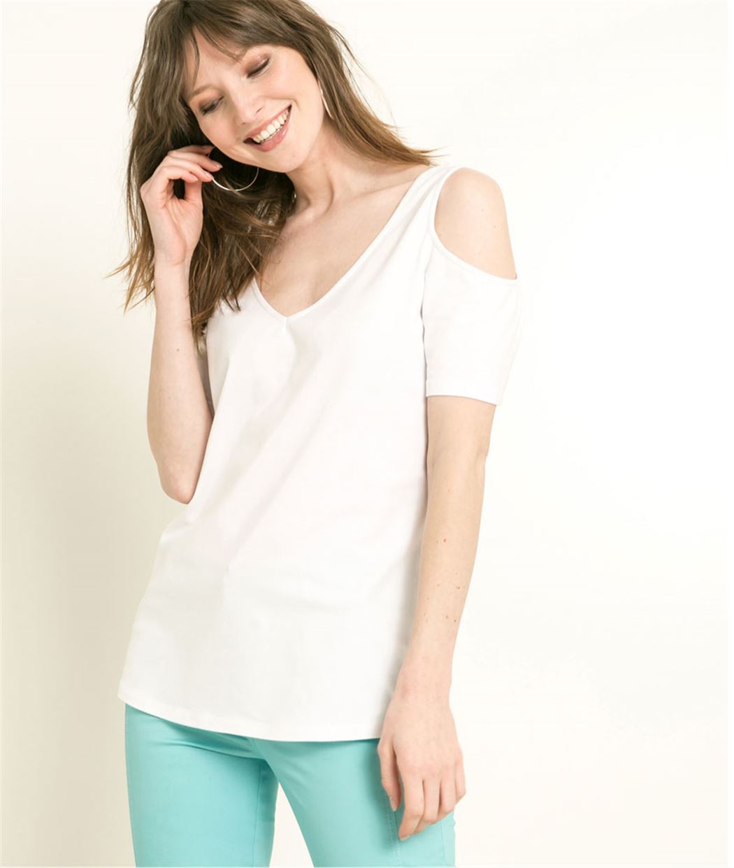 T-shirt femme épaules dénudées BLANC