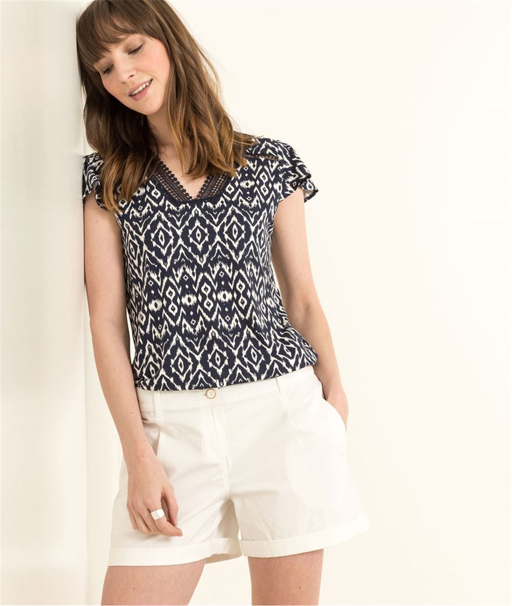 T-shirt femme manches volantées MARINE