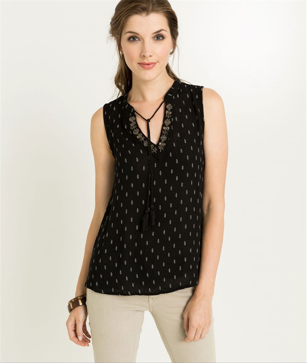 Blouse fluide imprimée noire NOIR