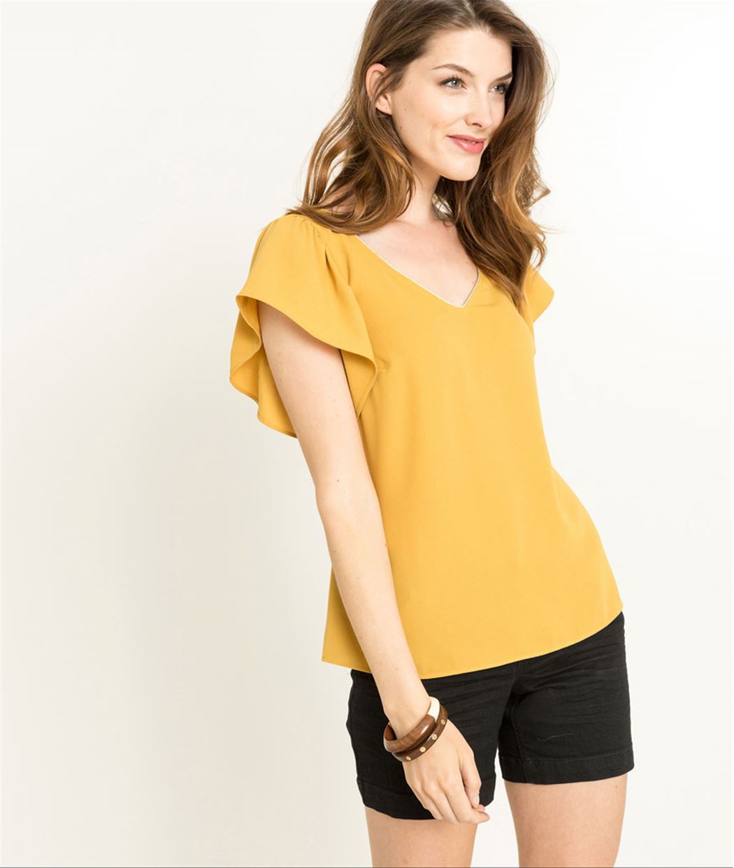 Blouse femme manches courtes volantées SAFRAN