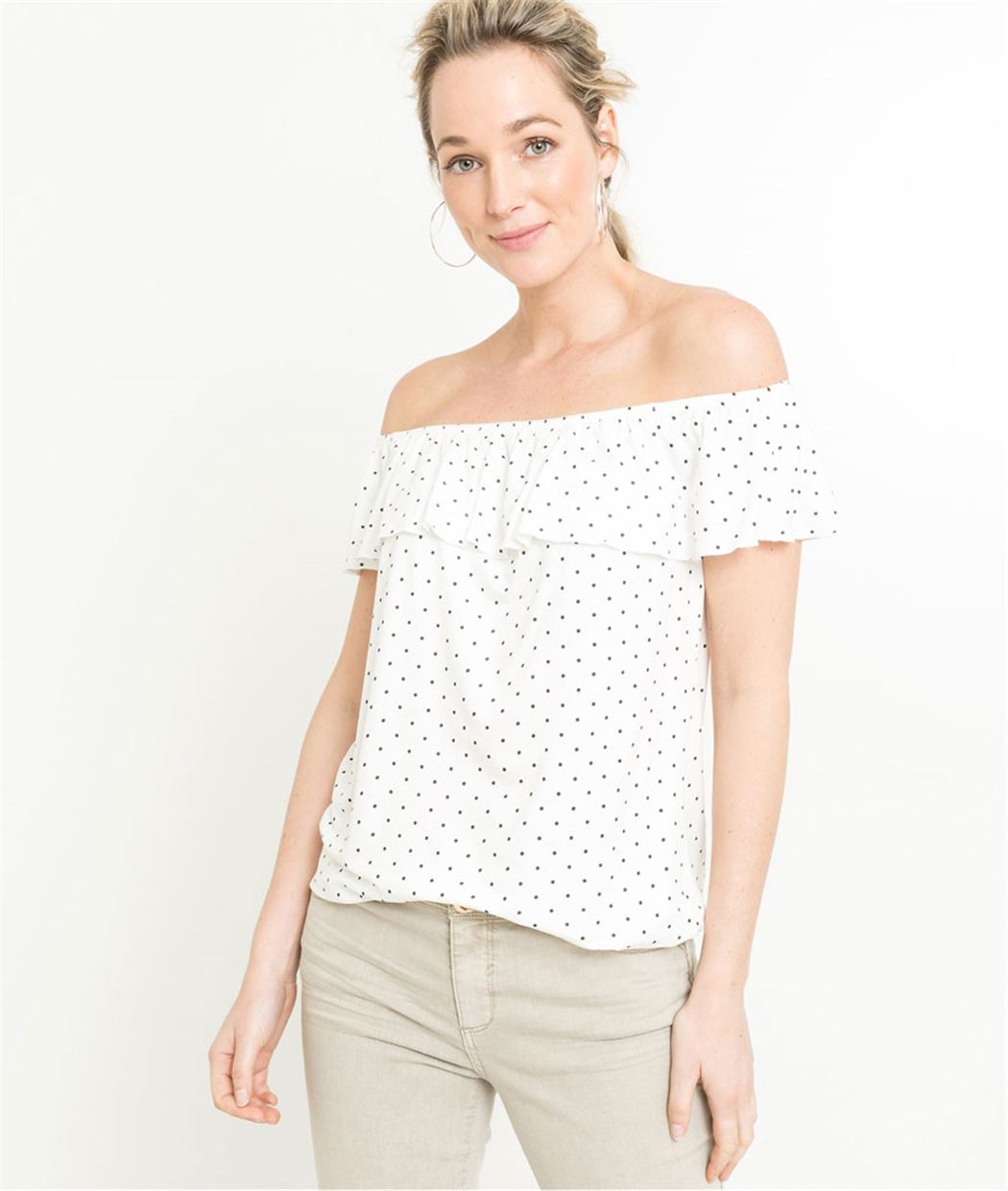 T-shirt femme encolure bardot ECRU