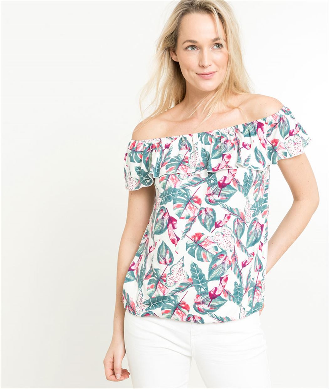 T-shirt femme encolure bardot VERT