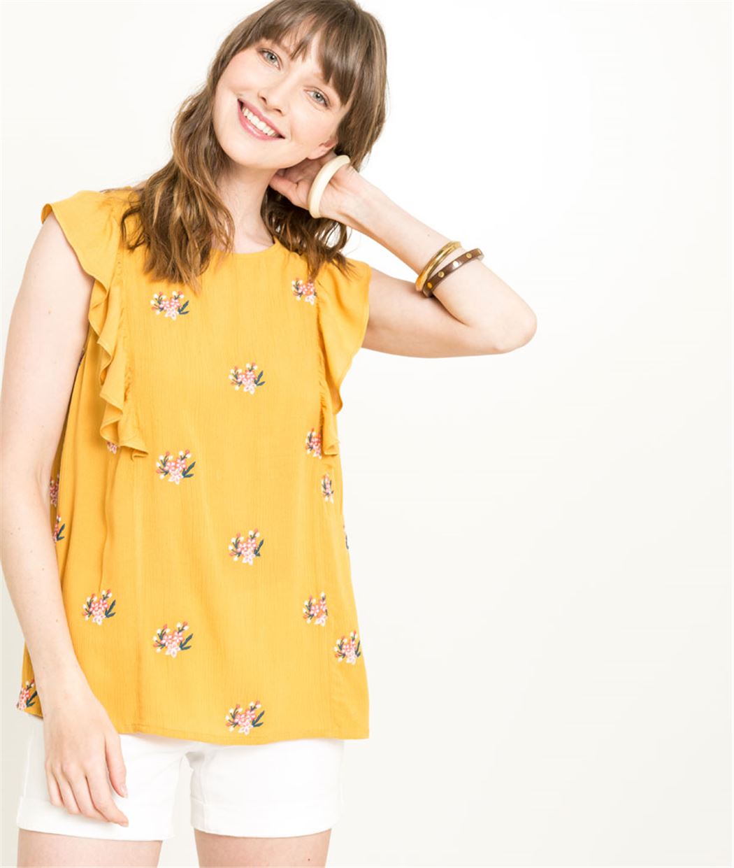 Top femme sans manches curry volants CURRY