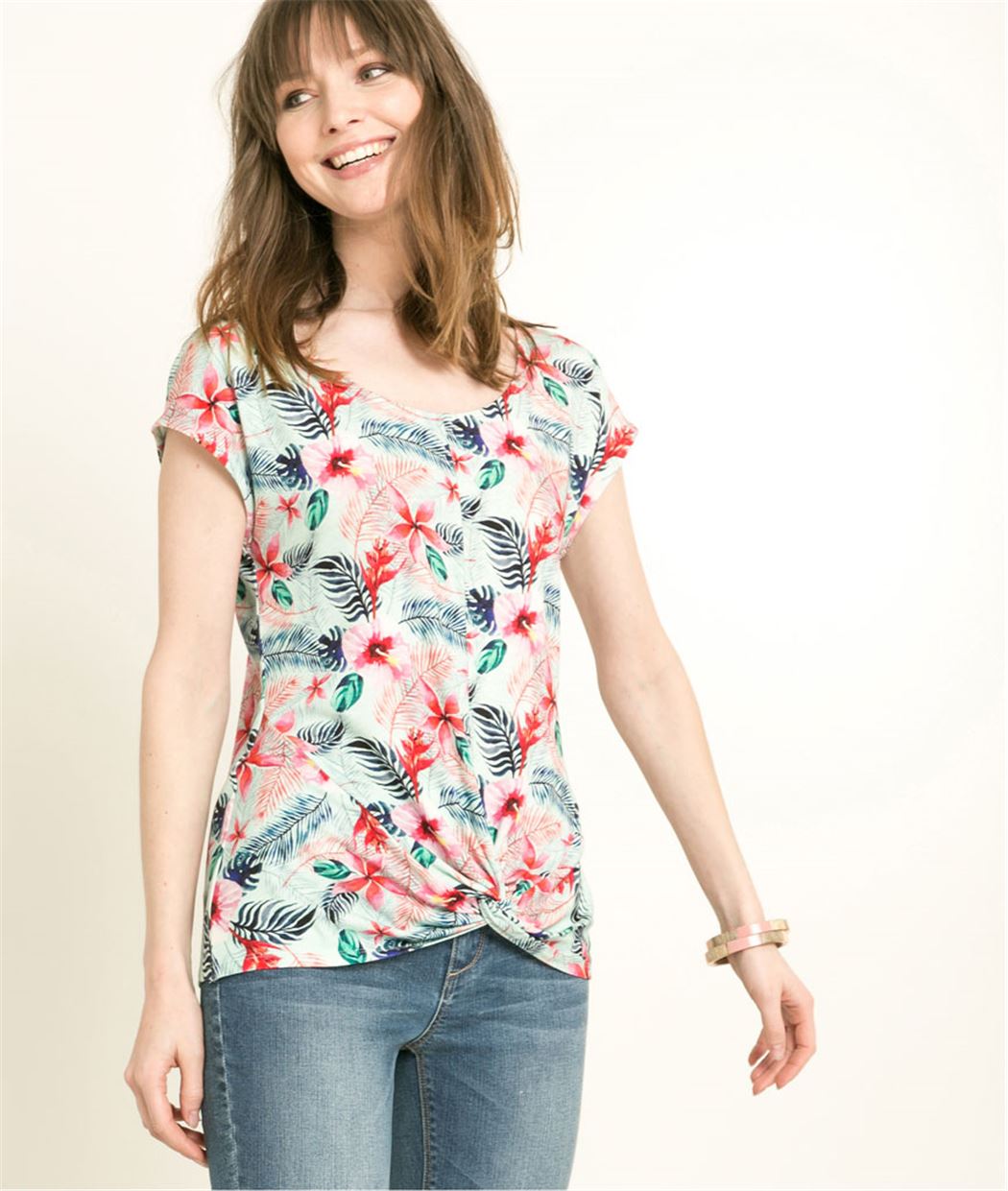 T-shirt femme imprimé fleurs tropicales MULTICOLORE