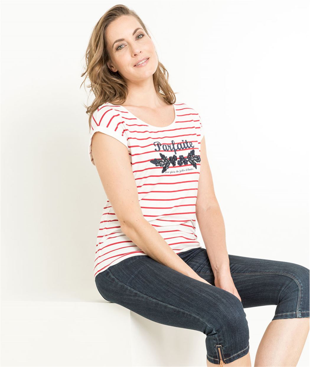 T-shirt femme rayures et message ROUGE