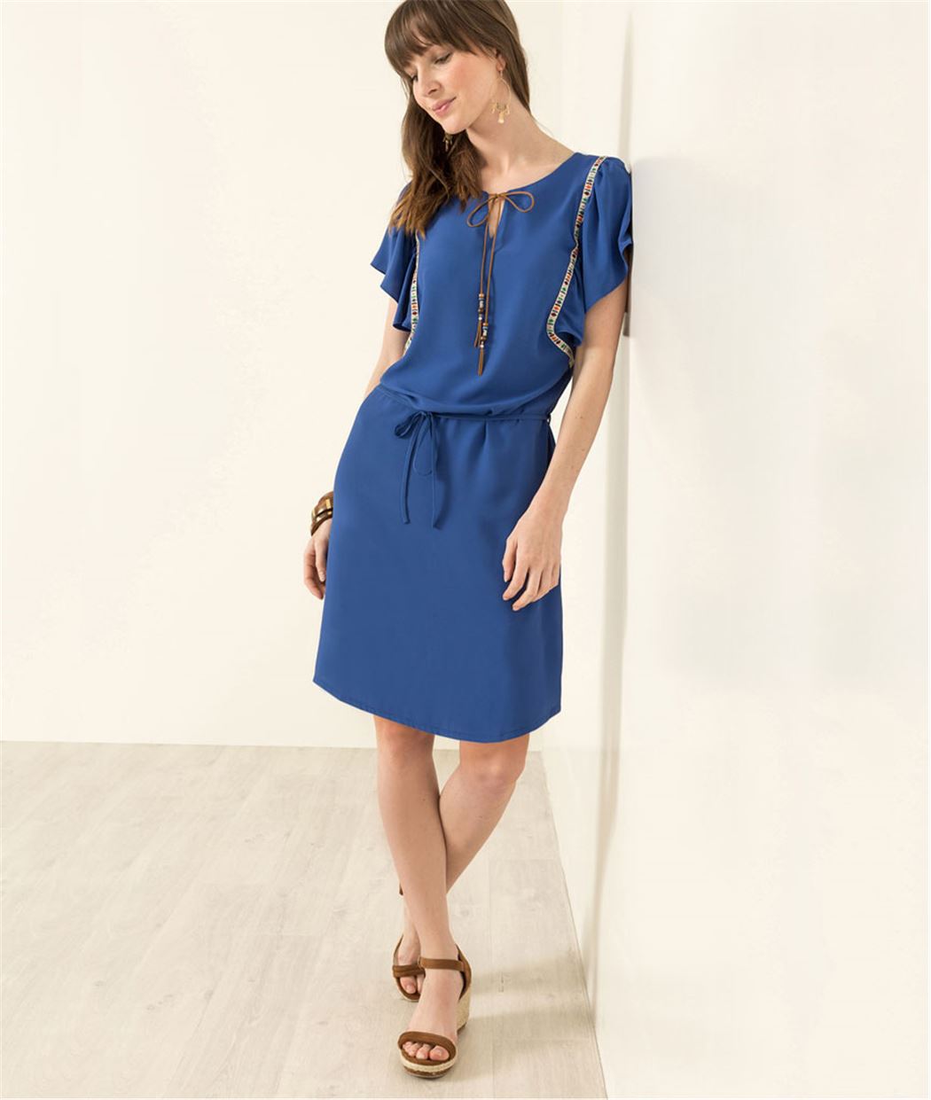 Robe femme unie détails fantaisies BLEU