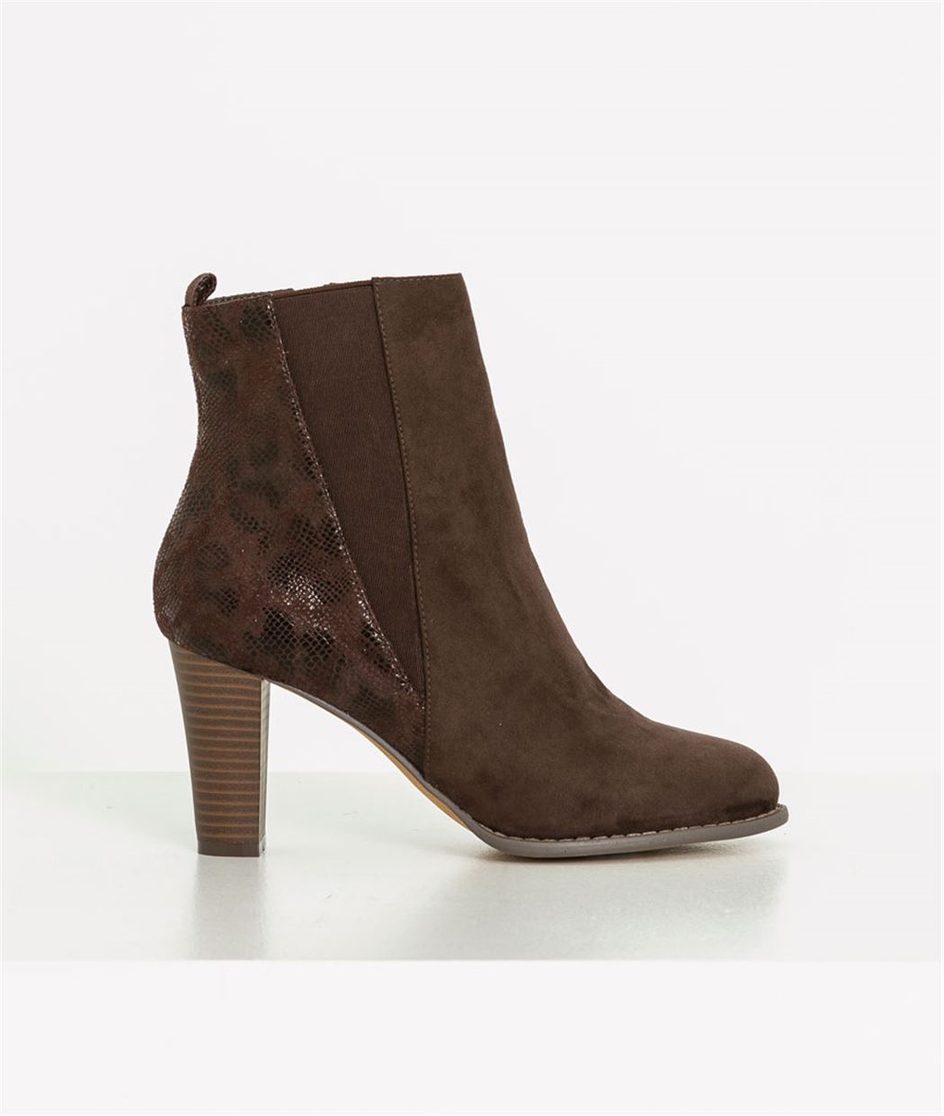 Boots femme à talon bi-matières MARRON