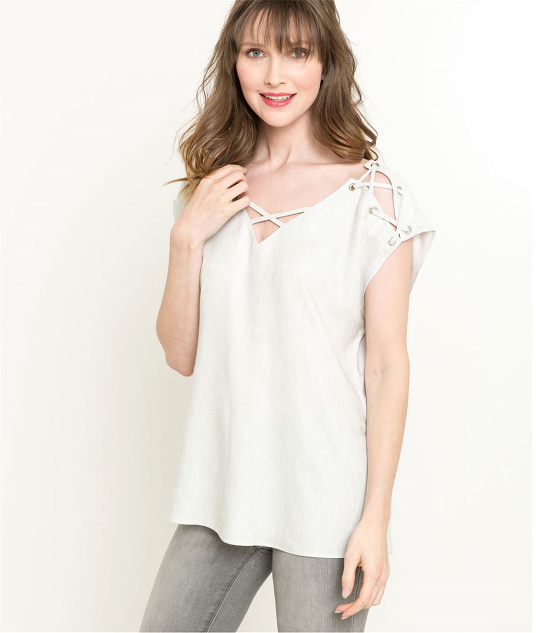 Top femme sans manches oeillets GRIS