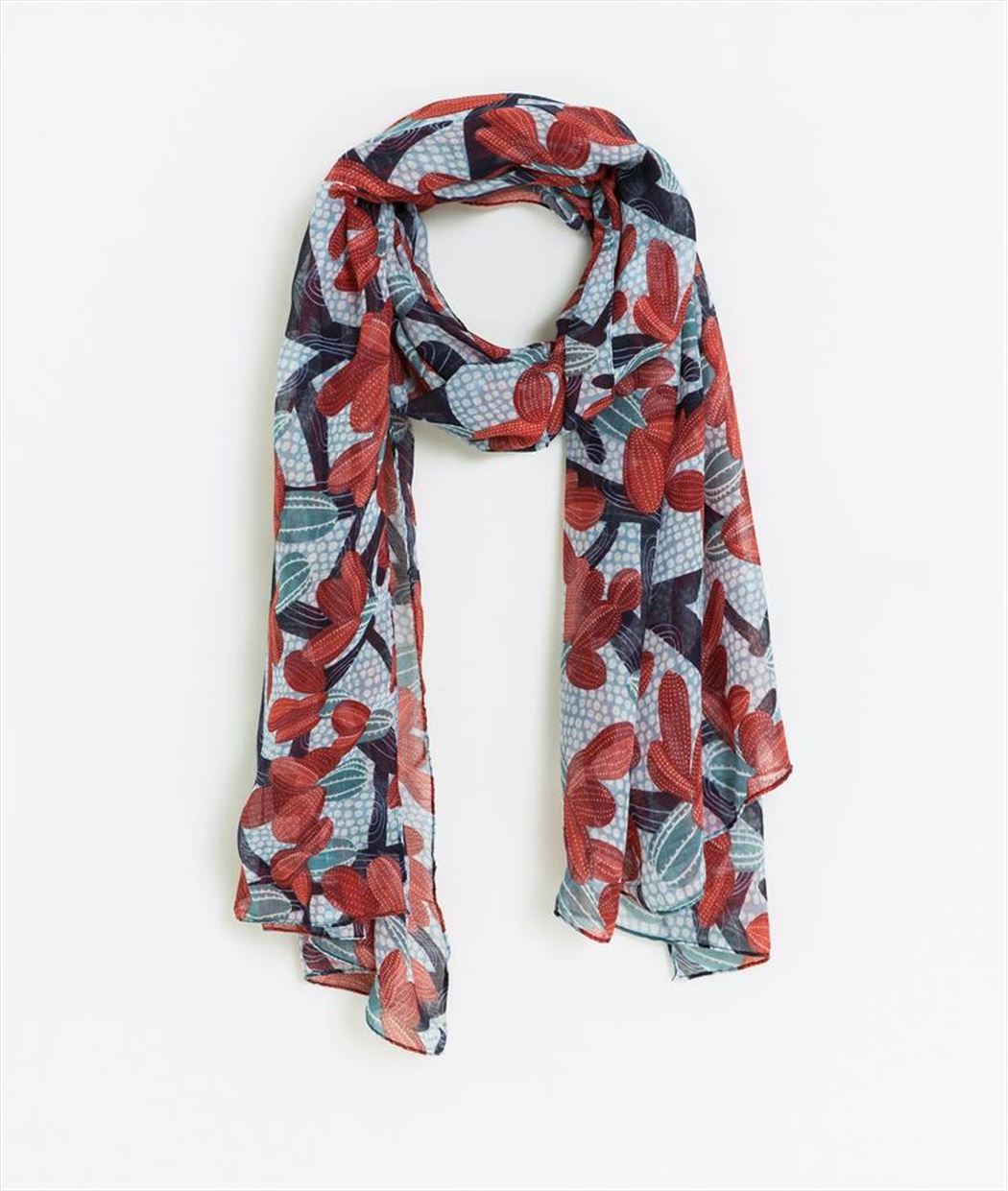 Foulard femme imprimé cactus BLEU