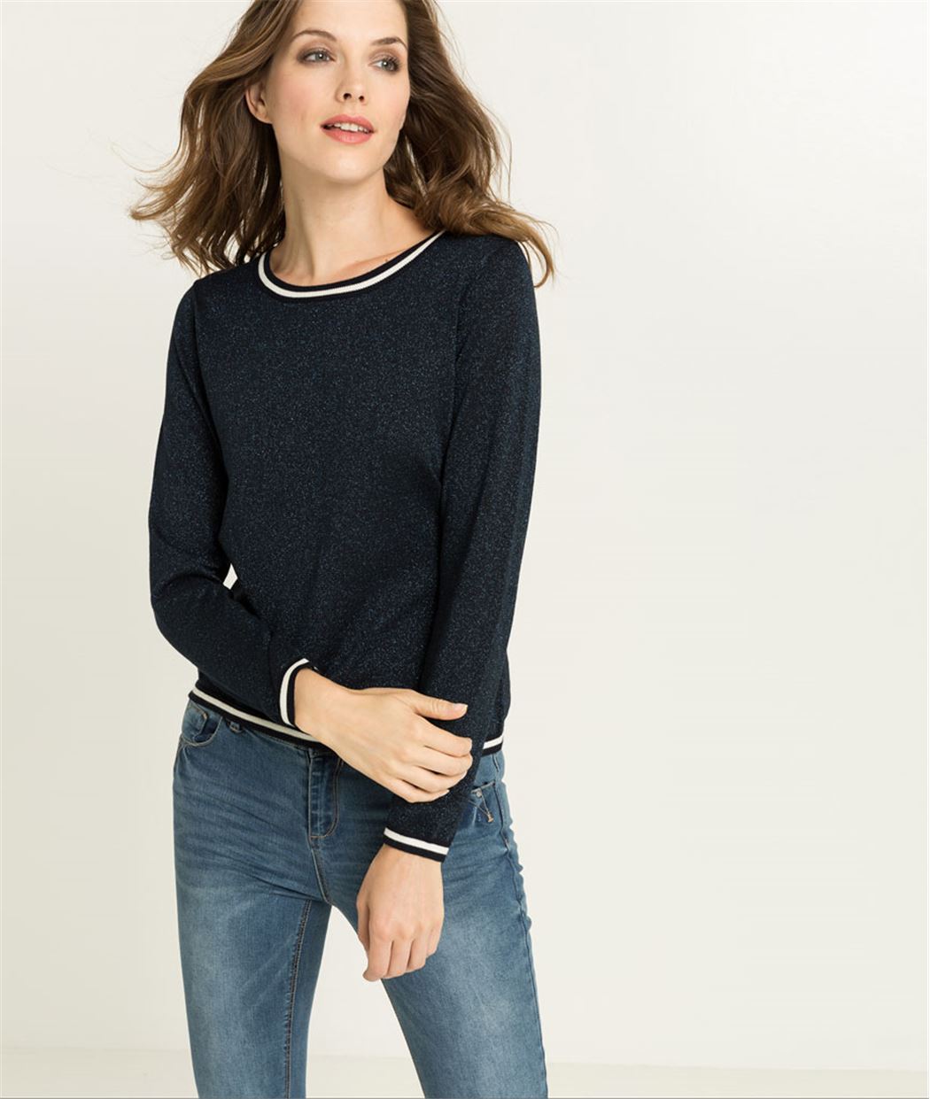 Pull femme bords côtes MARINE