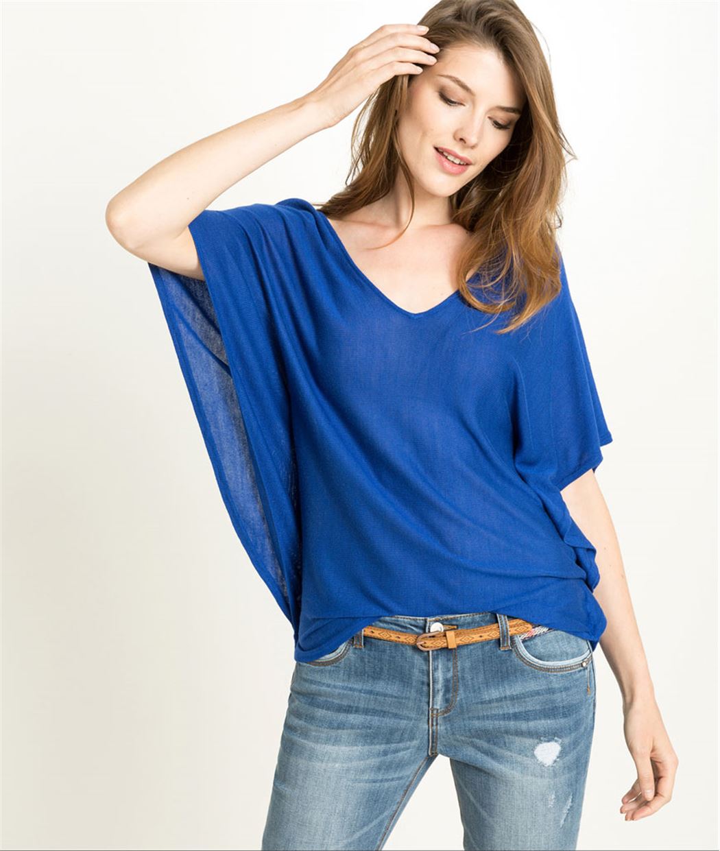Pull femme manches chauve-souris BLEU