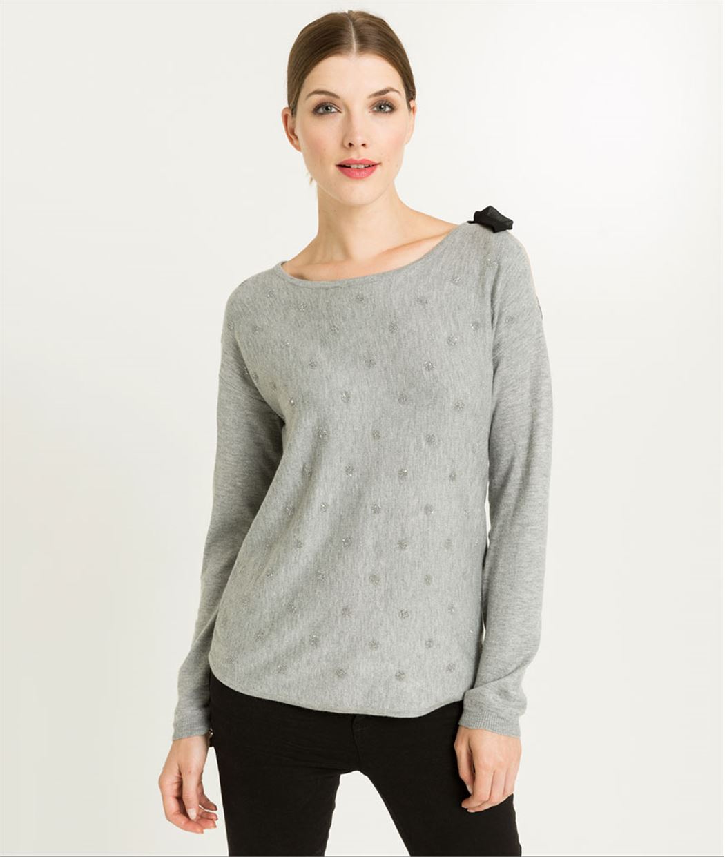 Pull femme fluide avec épaule fendue GRIS