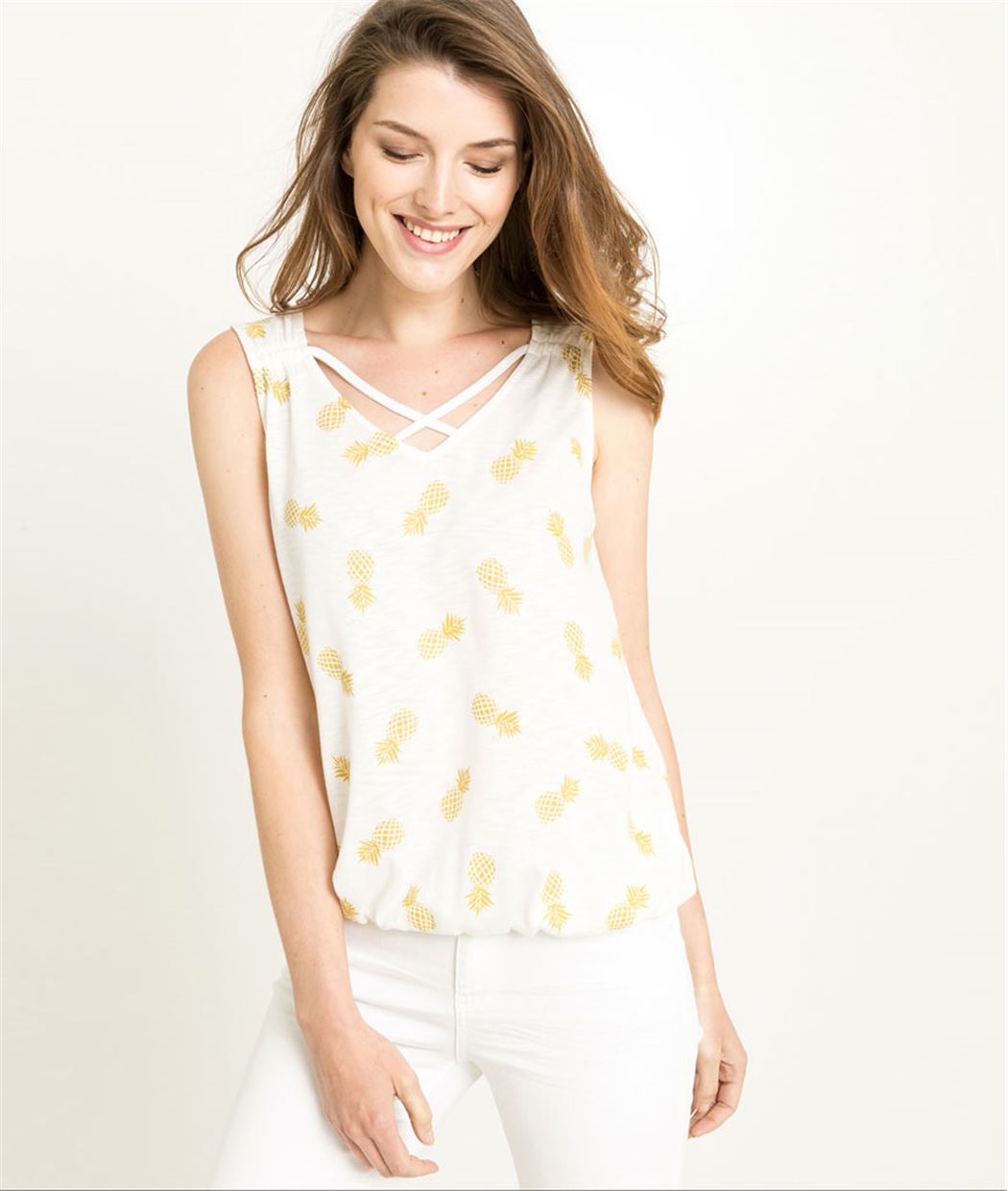 Débardeur femme blanc ananas BLANC