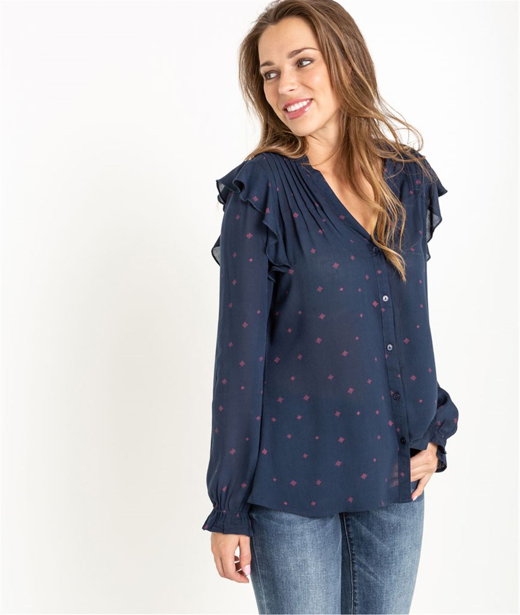 Chemisier femme épaules volantées MARINE