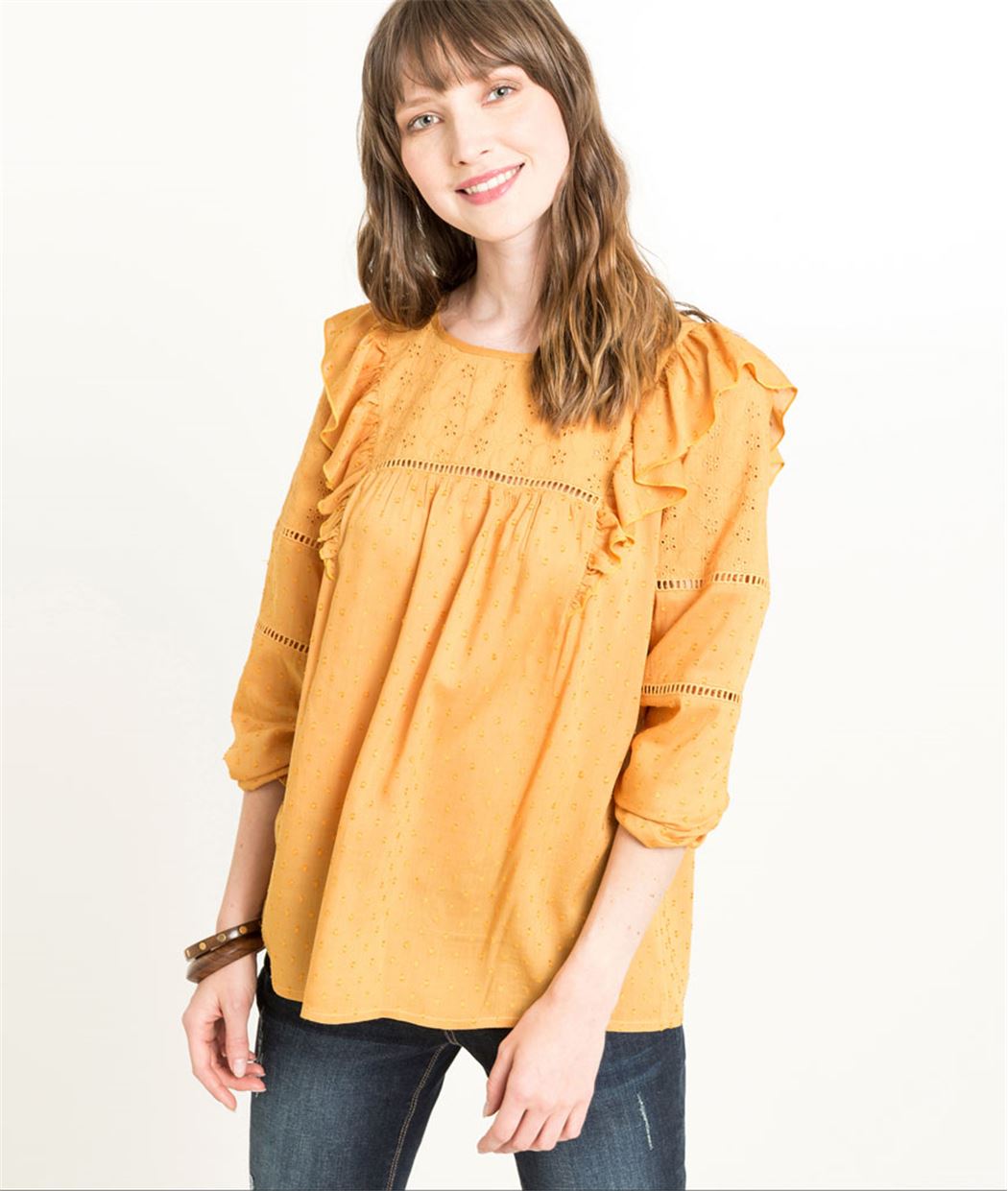 Blouse femme plumetis détails volants CURRY