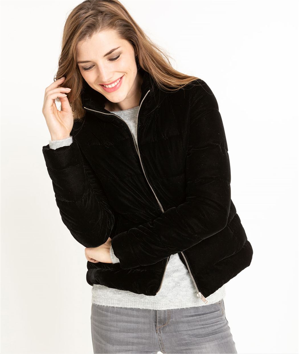 Doudoune femme en velours noir NOIR