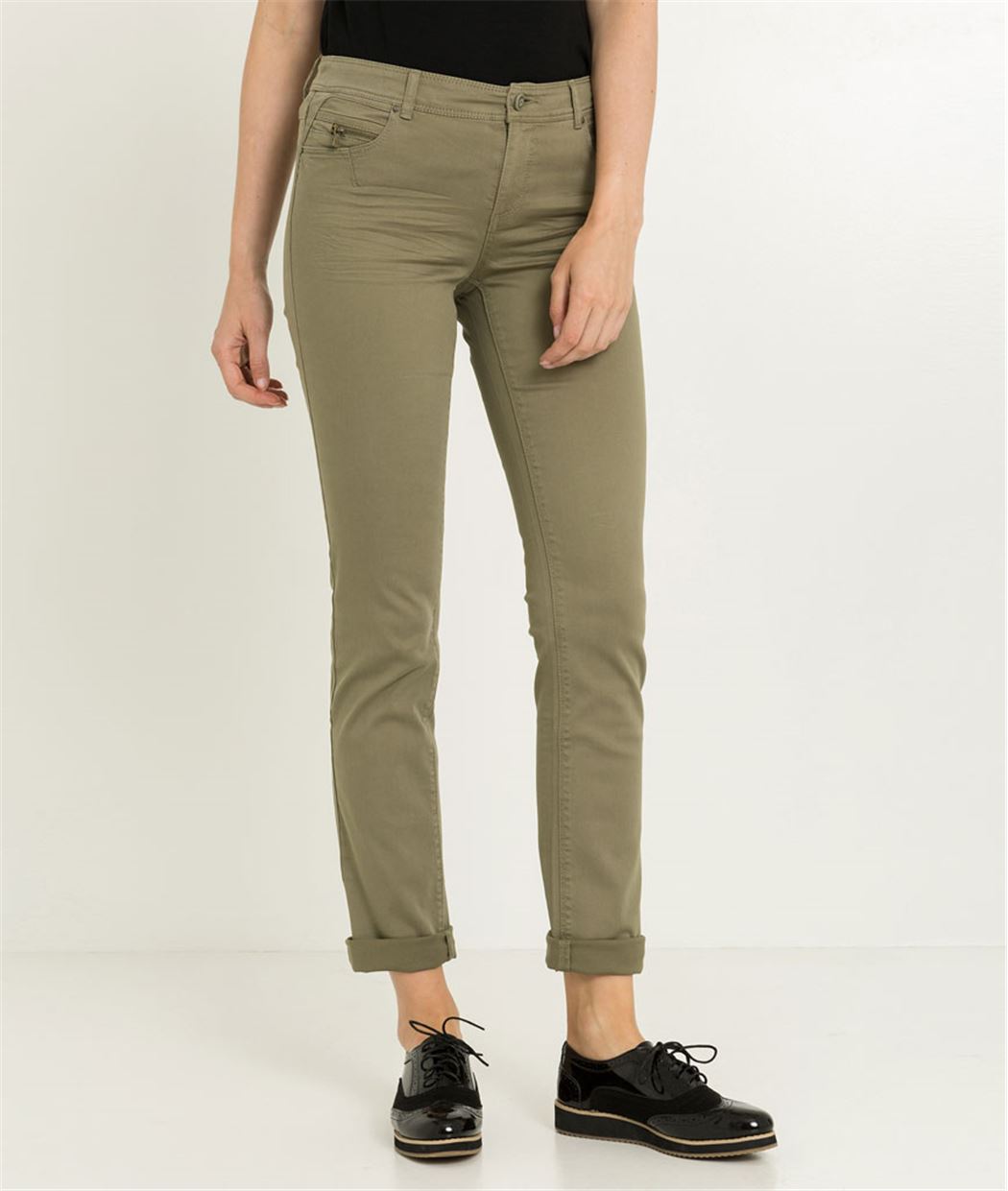Pantalon femme droit couleur uni KAKI