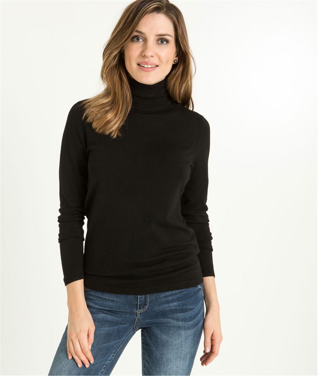  Pull  femme  fin avec col roul  NOIR Grain de Malice