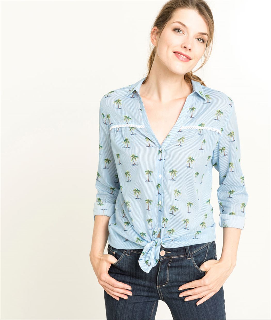 Chemisier femme voile de coton bleue BLEU CLAIR