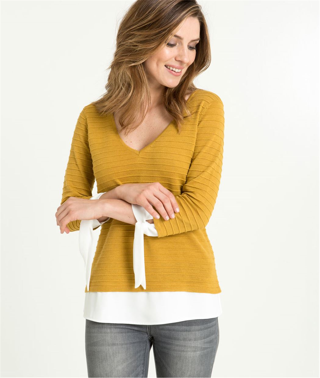 Pull femme curry décolleté V CURRY