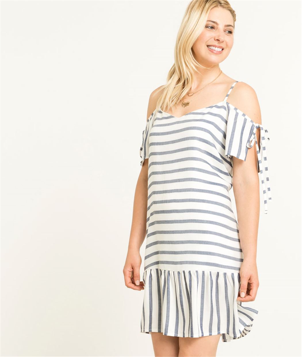 Robe femme rayée épaules dénudées BLEU
