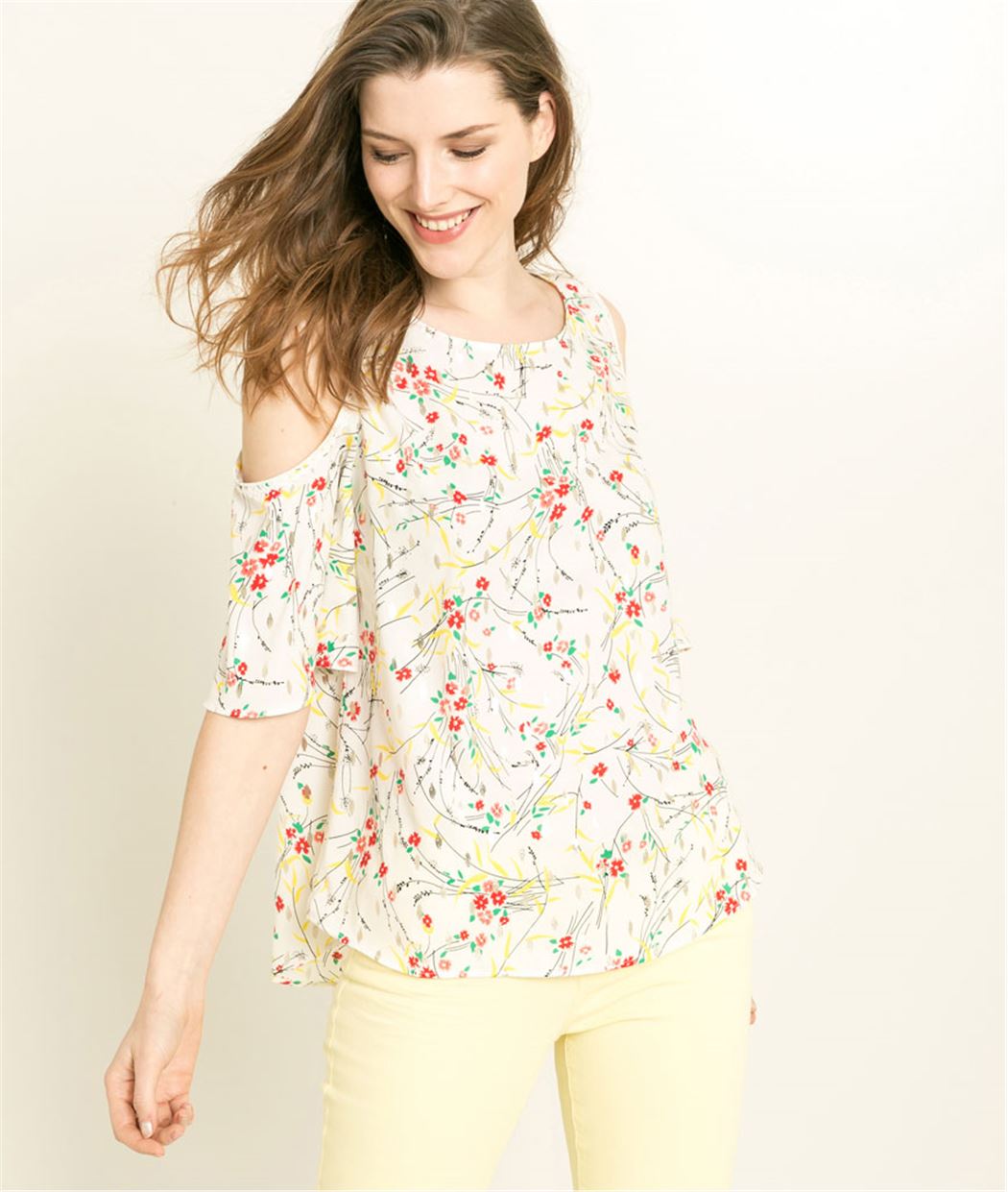 Blouse femme fluide épaules ouvertes ECRU