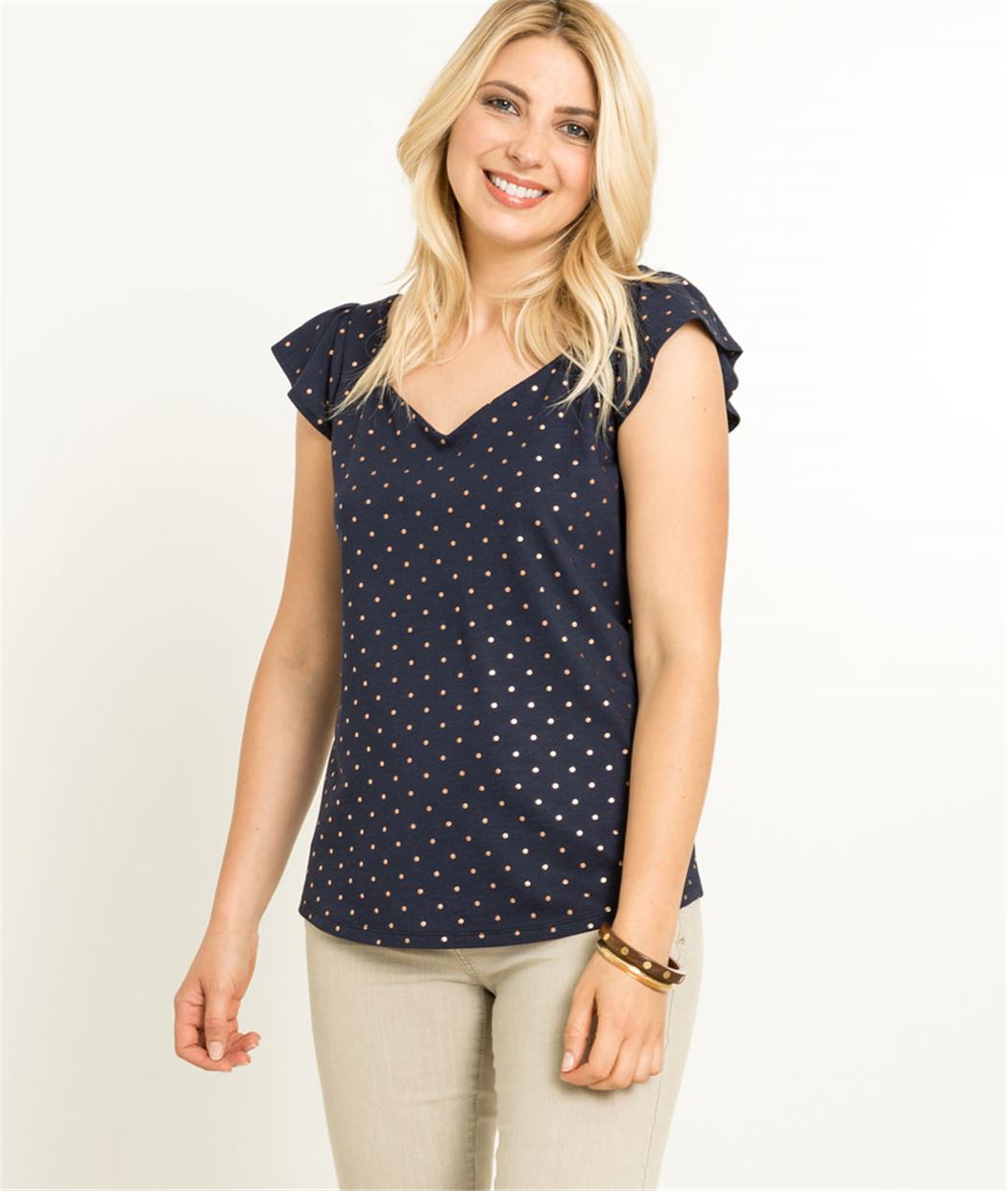 T-shirt femme à pois croisé dans le dos MARINE