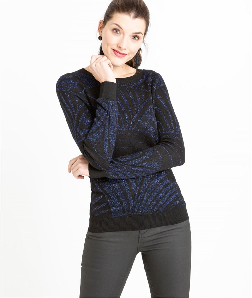 Pull femme motif jungle brillant BLEU