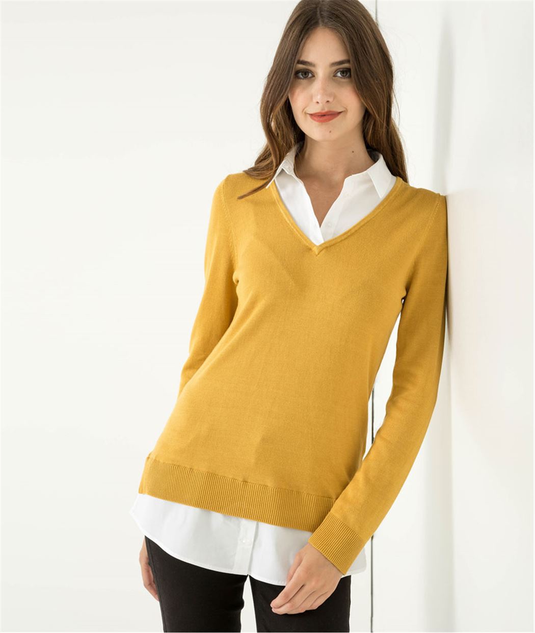 Pull femme col chemisier CURRY